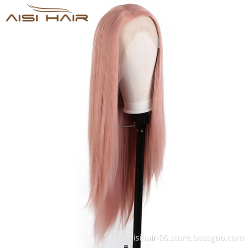 Aisi Hair 26 Inch Long Pink Wig Silky Straight Lace Frontal Wig Cosplay Party Front Lace Hair Wigs For Black White Women